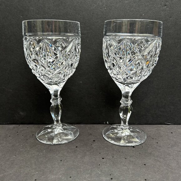 Set of 2 Gorham heavy cut crystal glasses with knobbed stem and star point base - Picture 1 of 9